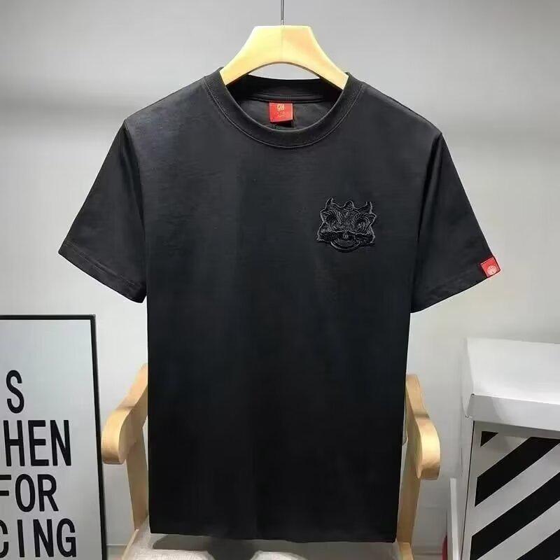 2024 Chinese Style Men's Lion Head Embroidery Loose Short Sleeve T-Shirt
