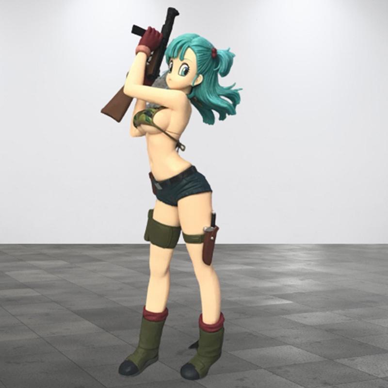 Dragon Ball Girl Figure Pvc Material, Cartoon Anime Style, Bulma Military Uniform, Bikini