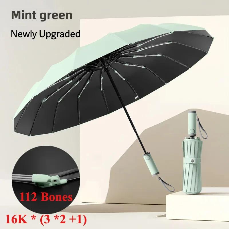 Winddichter Automatikschirm 112 Verstärkte Fiberglasrippen, Sturmsicher UV 50+ für Männer Frauen, Kompakte Faltbare Sonnenregenschirme