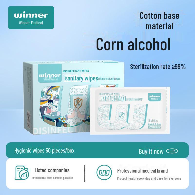 

Влажные дезинфицирующие салфетки Winner Portable с содержанием спирта 75%