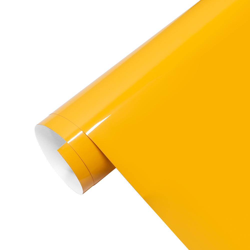 High Brightness Dark Yellow Car Vinyl PET Wrapping Film Glossy Decal Air Bubble Free Auto Body Styling Decoration Accessories 1mx1.52m