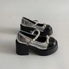 High-heeled Mary Jane shoes women's summer new retro round head bow single shoes pearl thick heel jk small leather shoes