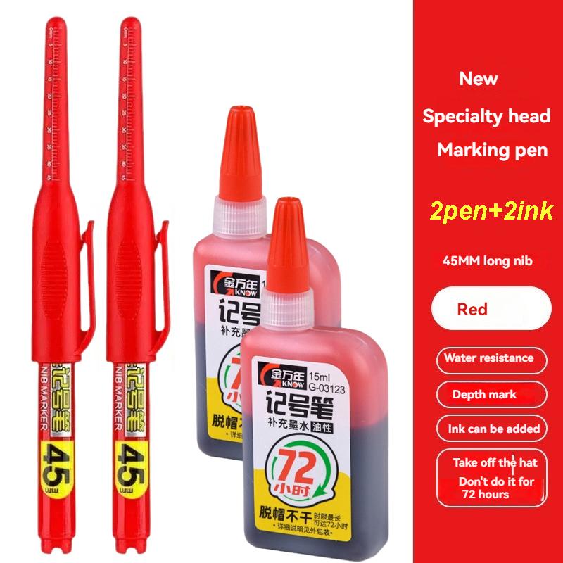 45mm Tip Waterproof Long Head Marker Pen set Quick-Dry Ink for Woodworking Construction Deep Hole Non-Toxic Black Red Blue White