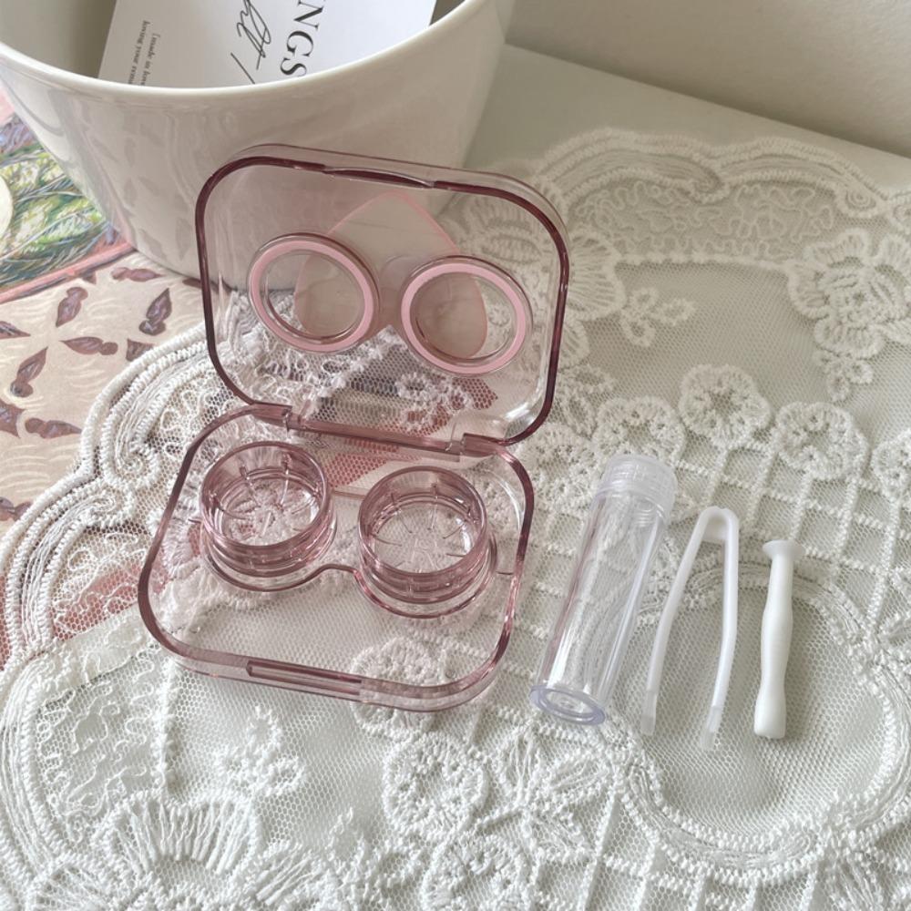 Transparent Bow Lenses Case Pink Eye Care Container Box Portable Cosmetic Contact Lenses Box
