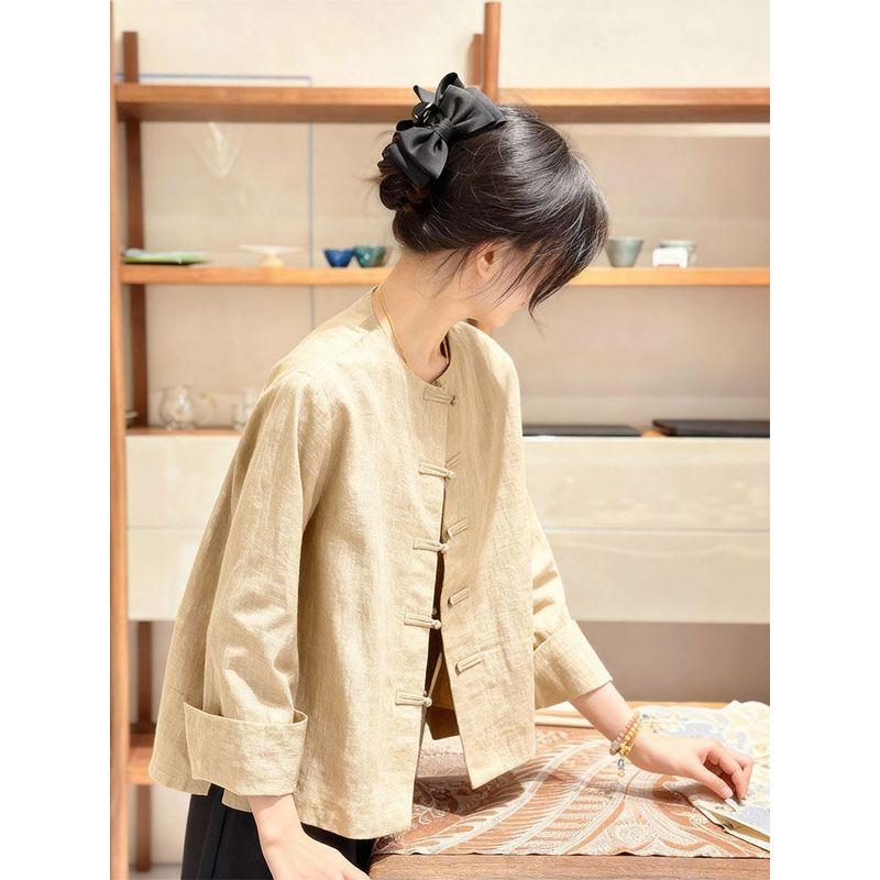 Women s Clothing, National Style Tops, Zen-Inspired, High-End, Exquisite Tang Suit Shirts, Jackets, Blouses for Women, 2026 Spring New Collection Yellow Jacket S