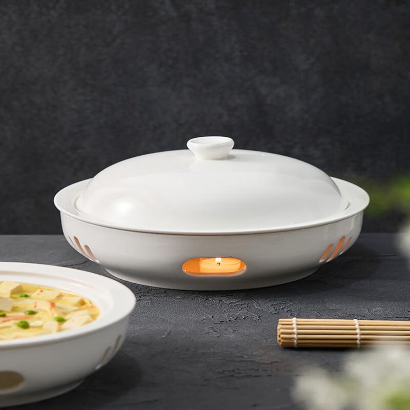 Ceramic Food Warmer Dish with Candle Heater