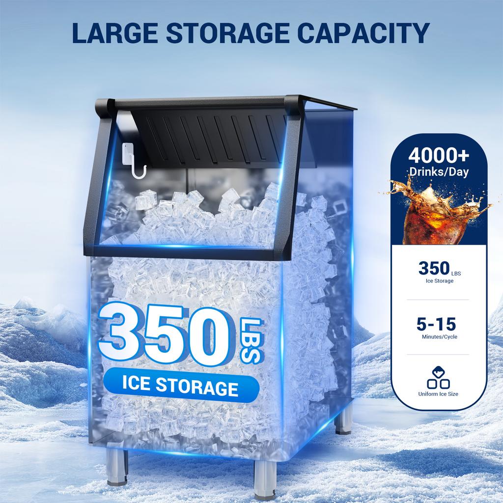 Commercial Ice Maker Machine 450 LBS in 24 H, Modular Ice Machine with 350 LBS Storage, Air Cooled Industrial Ice Cube Machine