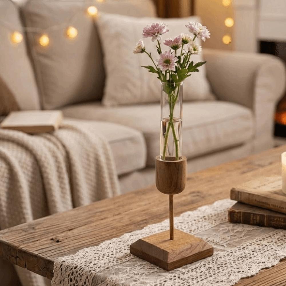 Kreative Hydroponik-Pflanzenvase Minimalistische Holzbasis Blumenarrangement-Behälter Heimdekoration Einfacher Blumenhalter Ständer