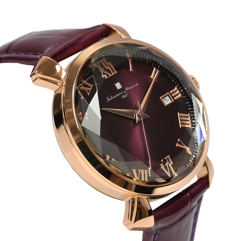 Salvatore Marra Women's Watch, Model SM22151-PGPL, Multi-Faceted Glass, Gradient Purple Dial, Leather Strap, 5 ATM Water Resistant