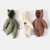 2025 Autumn Winter Hooded Infant Newborn Baby Rompers Fleece Padded Cartoon One-pieced Outdoor Outfit for Baby Boys Girls