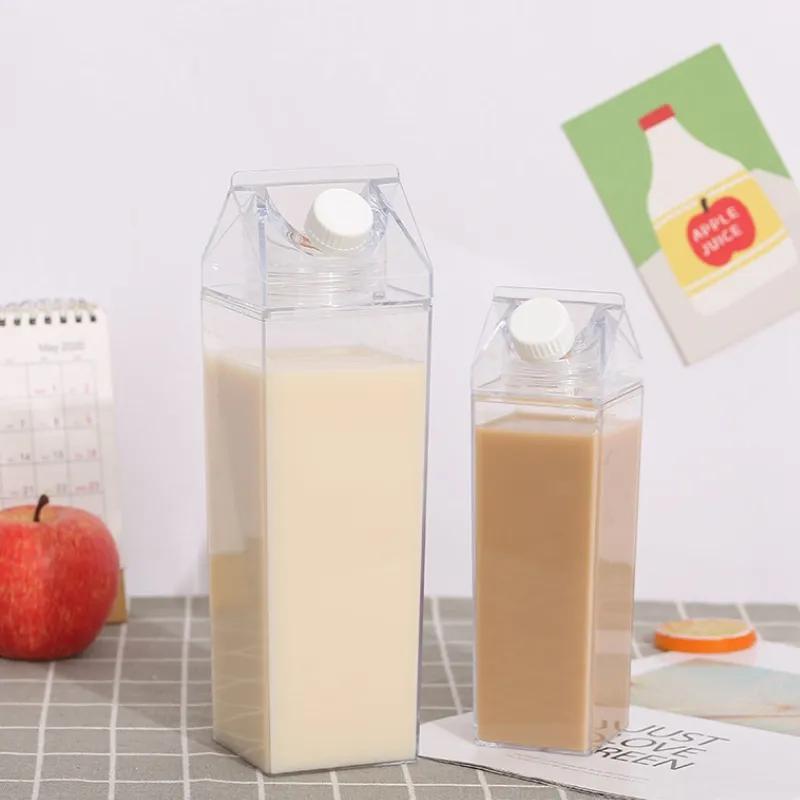 Bouteille d'eau en carton de lait 500 ml/1000 ml Plastique transparent Portable Boîte transparente pour jus Thé Lait Bouteilles Tasse à boire Sans BPA