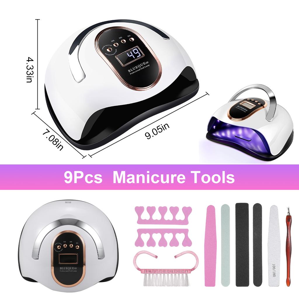 168W UV LED Nail Lamp Gel Nail Polish Dryer 4 Timer Setting with Portable Handle Fingernail Toenail