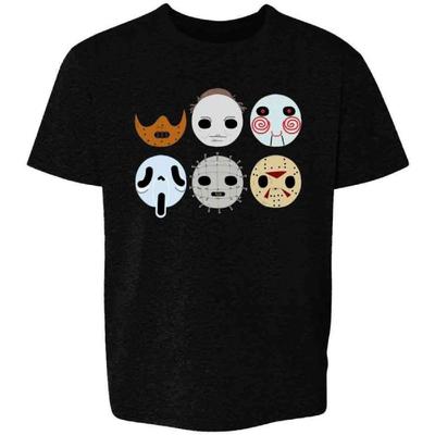 Pop Threads Horror Masks Monster Scary Movie Halloween Spooky Youth Kids Girl Boy T-Shirt