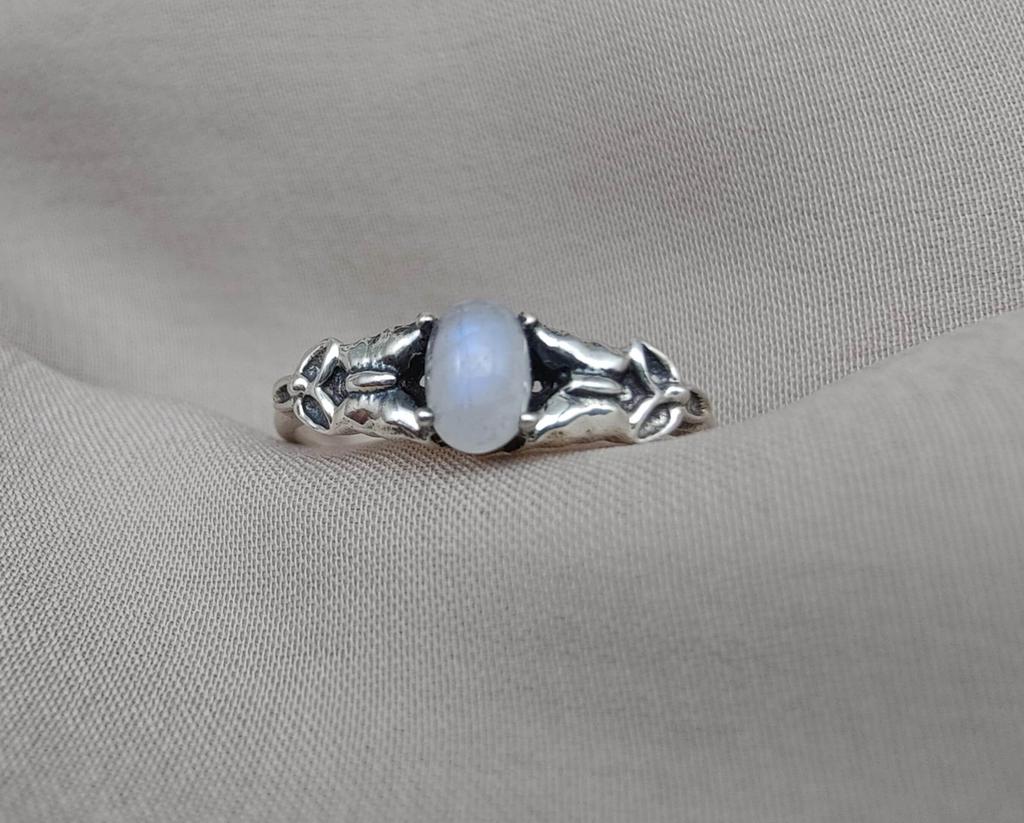 Rainbow Moonstone Goddess Ring: 925 Sterling Silver, Spiritual Jewelry