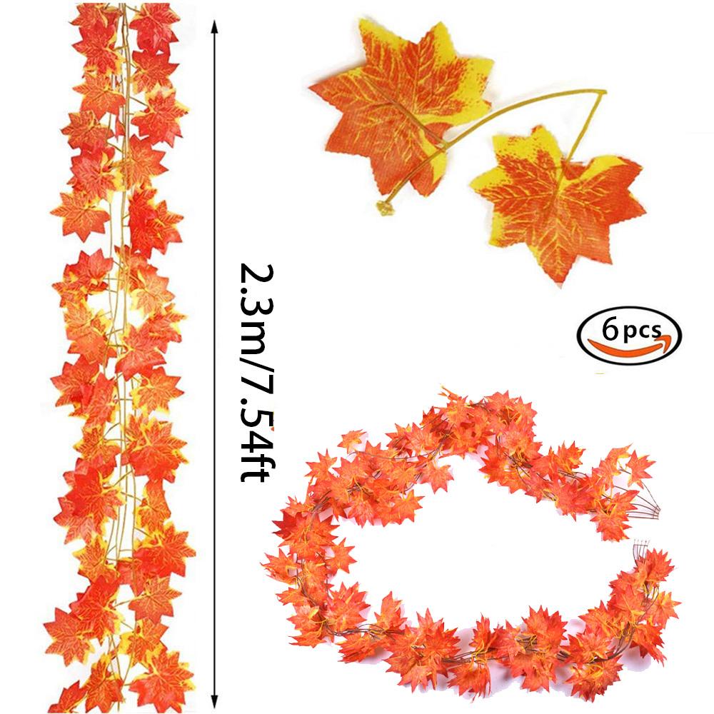 6PCS Artificial Maple Leaves Garland Fake Plant Vines for Home Garden Outdoor Autumn Thanksgiving Halloween Party Table Decor