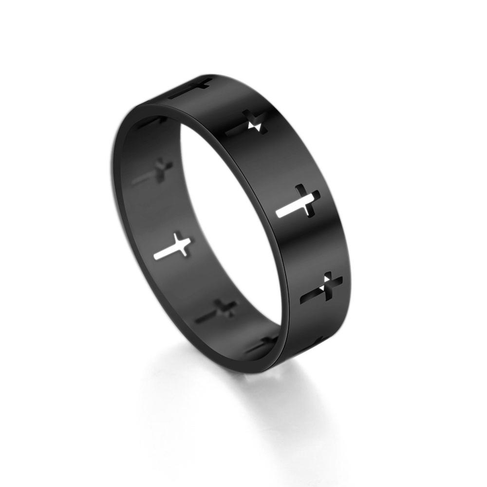 

Hollow Cross Men s Ring Women Supernatural Jesus Stainless Steel Engagement Couple Rings Jewelry Anniversary Gifts 13 чорний