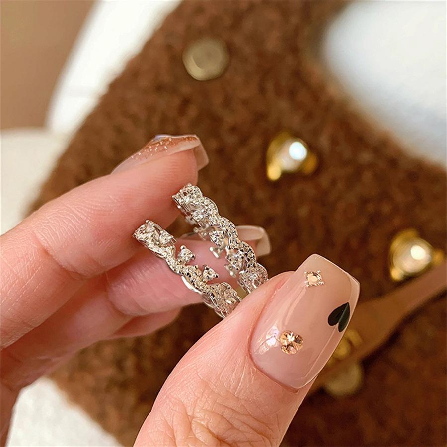 S925 sterling silver small crown lace row diamond ring light luxury index finger ring exquisite versatile stacked ring