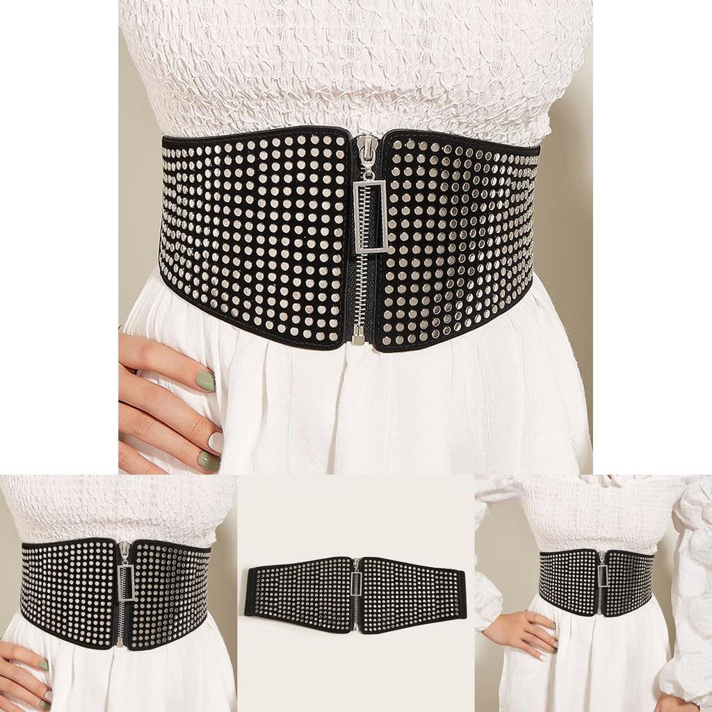 Trendy Retro Waist Belt For Women With Multiple Small Nails And Metal Fastener