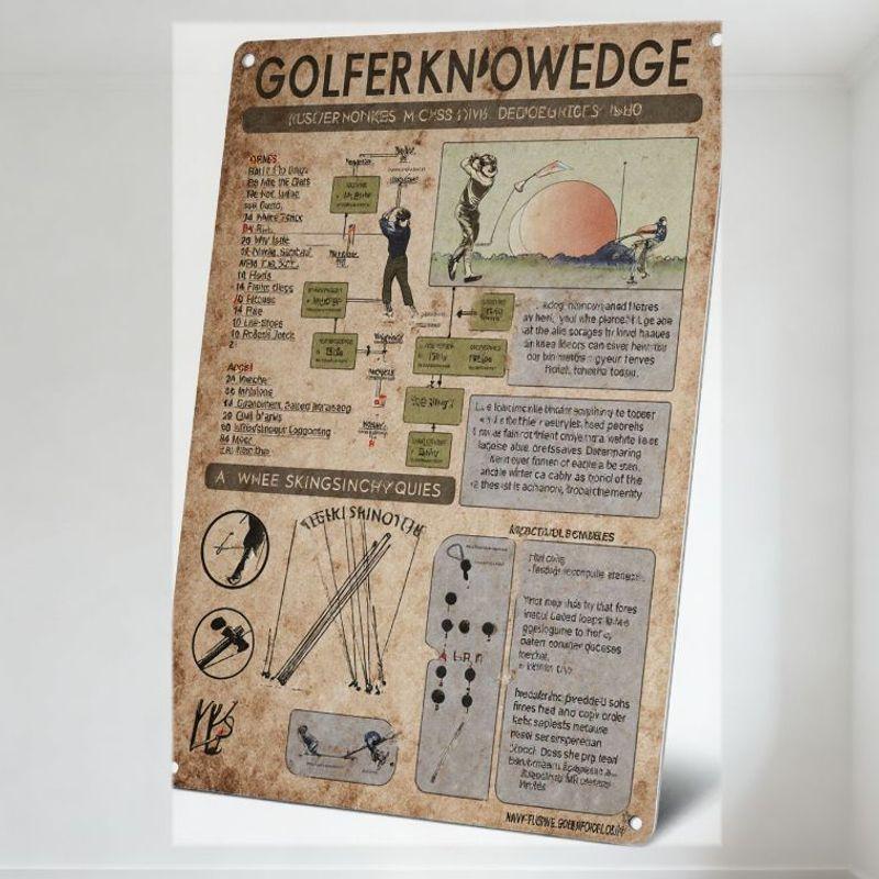 

Vintage Golfer Knowledge Metal Tin Sign, Golf Swing Diagrams & Etiquette Rules Wall Decor, Retro Aged Metal Poster for Bar Pub H 20x30cm（7.8x11.8inch）