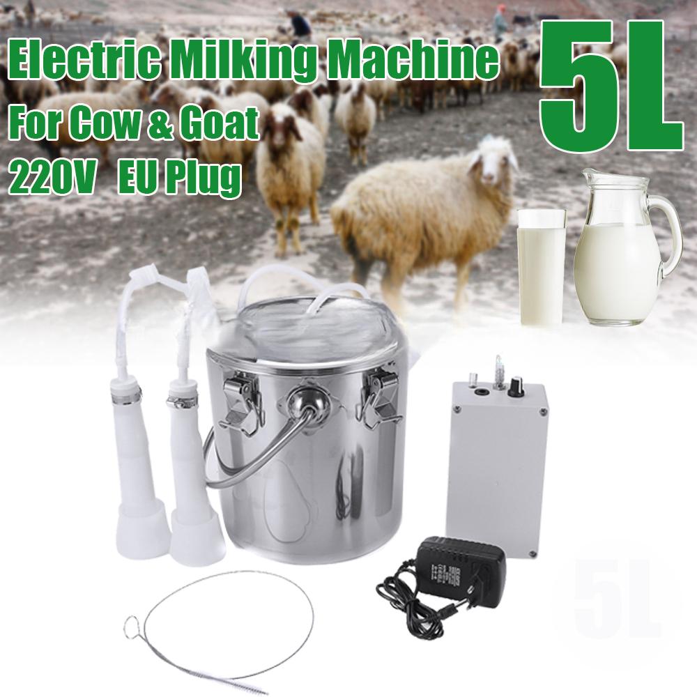 24W 5L Sheep Cow Goat Milker Stainless Steel Electric Milking Machine Stainless Steel Bucket Suction Vacuum Pump Household Milker