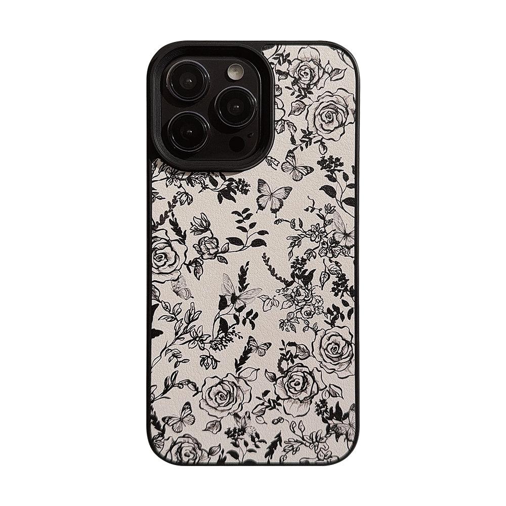 Stylish Ins Rose Flower Apple 15 Phone Case 14pro Max Leather 11 Suitable for IPhone16 Artistic 12