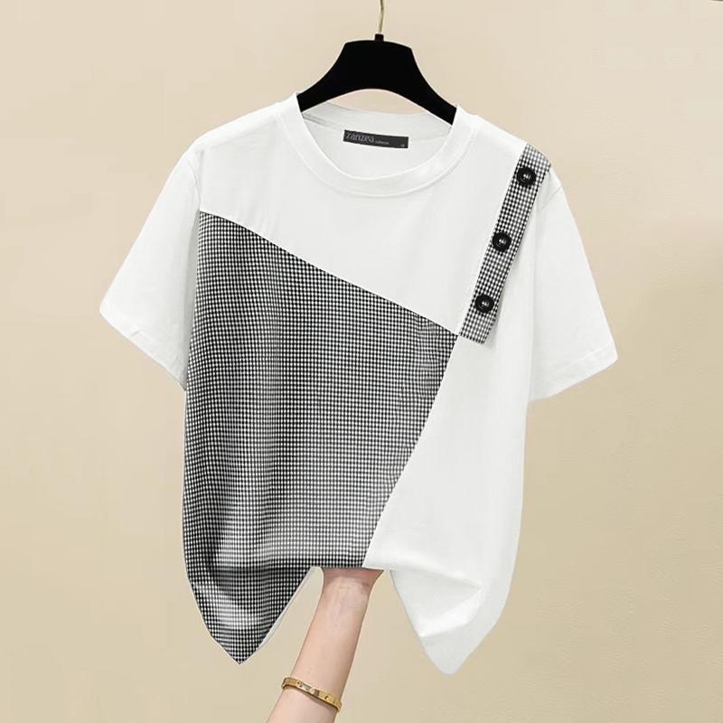 

ZANZEA Женские летние повседневные футболки с коротким рукавом и лоскутным узором в клетку 5XL белый