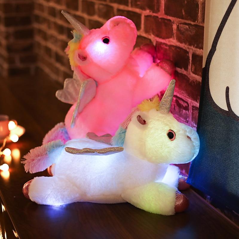 1pc 38cm Kawaii Lightning Unicorn Plush Toys Soft Stuffed Animal Colored Lights Unicorn Pillow Luminous Doll Children Girls Gift
