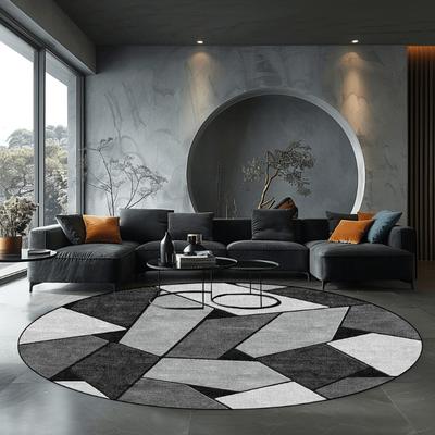 Modern Living Room Round Rug Geometric Rug Nordic Light Luxury Bedroom Decoration Round Carpet Rocking Chair Anti-slip Mat