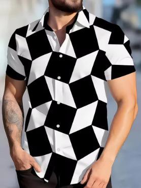 2026 summer new men s short-sleeved shirt plaid printing street casual fashion comfortable soft XXS