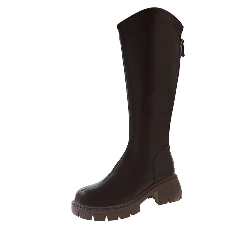 Qiao Feifei V-mouth long boots for women 2025 autumn and winter brown thick-soled high boots Knight boots Children increase height and look thinner