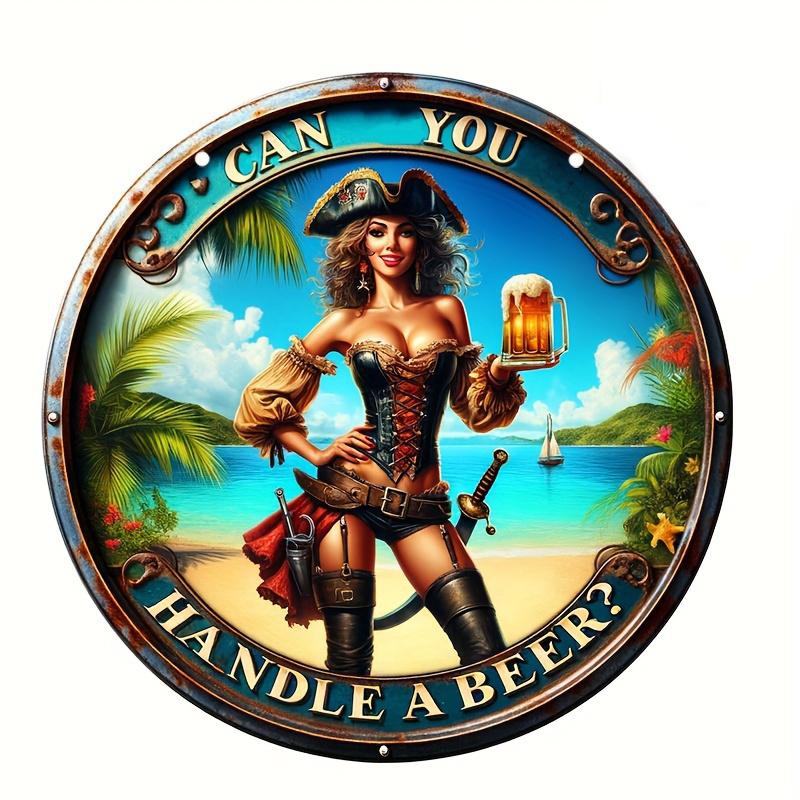 1 Stück, rundes Holzschild im Vintage-Stil – 20,3 x 20,3 cm, skurriles Willkommensschild mit Biermotiv für Haustür, Männerhöhle, Zimmer, Wand, Haus, Bar, Garten und Hof