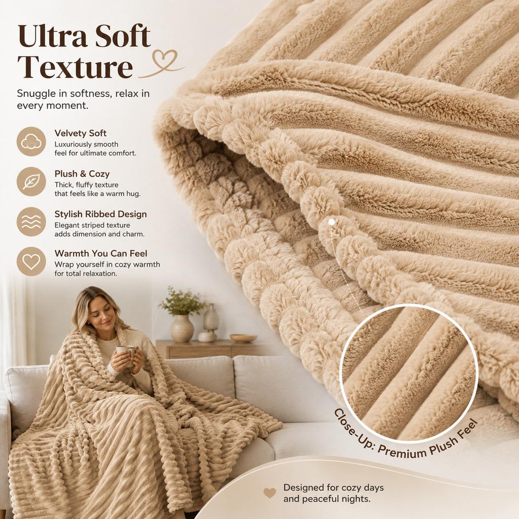 Thick Flannel Blanket for Bed and Sofa, Cozy Warm Throw for Cold Winter Nights
