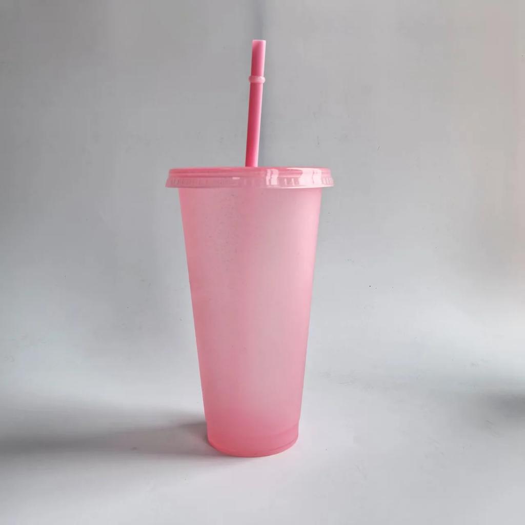 5pcs 710ml Assorted Solid Color Reusable 24oz Plastic Cold Cup Coloured Cup Colored Straw Cup Glasses with Straw and Lid Liyi