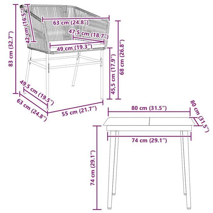 VidaXL Garden Dining Set Cushions 3 Pcs Grey Poly Rattan Glass 3334527