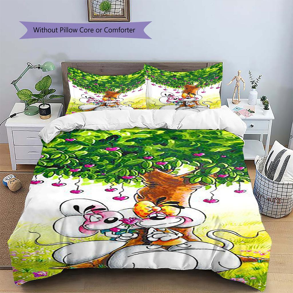 Diddl Pattern Bedding,Quilt Set Quilt Cover Pillowcase Home Birthday Gift (1 * Duvet Cover + 2 * Pillowcase, Without Core)