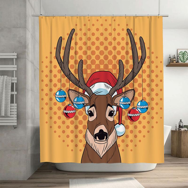 TU Олень Шторка для душа Рождественский Лес Принт с Животными Праздничный Декор Ванной Комнаты Праздничный Лесной Фон Водонепроницаемая Ткань 90x180cm35x71in