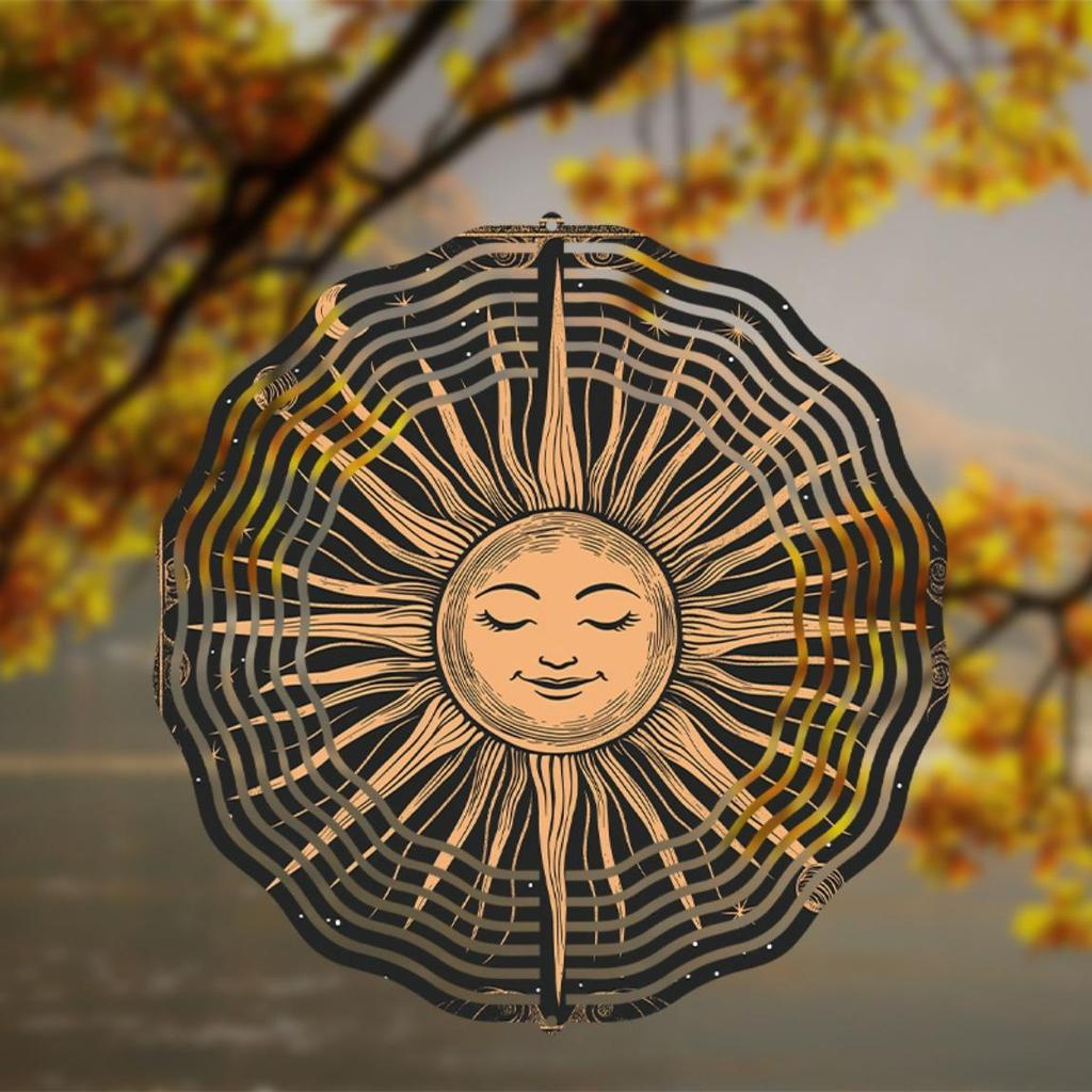 Sun and Moon Wind Chimes 2D Metal Outdoor Hanging Decor for Garden Yard Balcony No Power Needed Holiday Gift for Christmas Thanksgiving