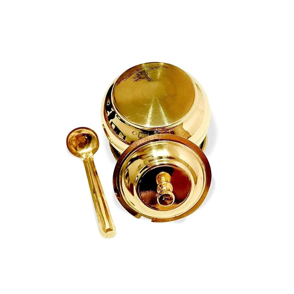 Golden Brass Multipurpose Ghee Pot/Pickle Container 400 ML with Embossed Designer Spoon …
