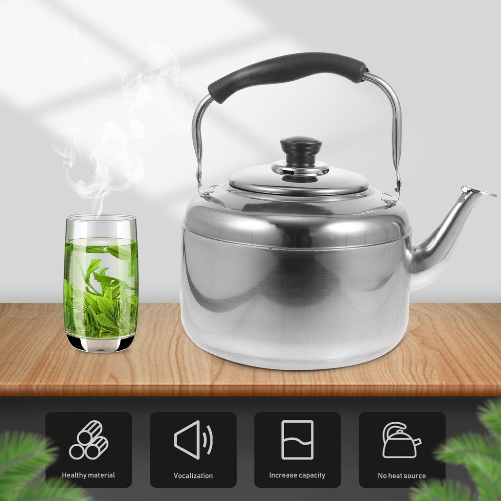 Large Capacity Stainless Steel Whistle Sounding Kettle Heating Pot for Gas Stove Tea Coffee Mulled Wine Household Kitchen Use