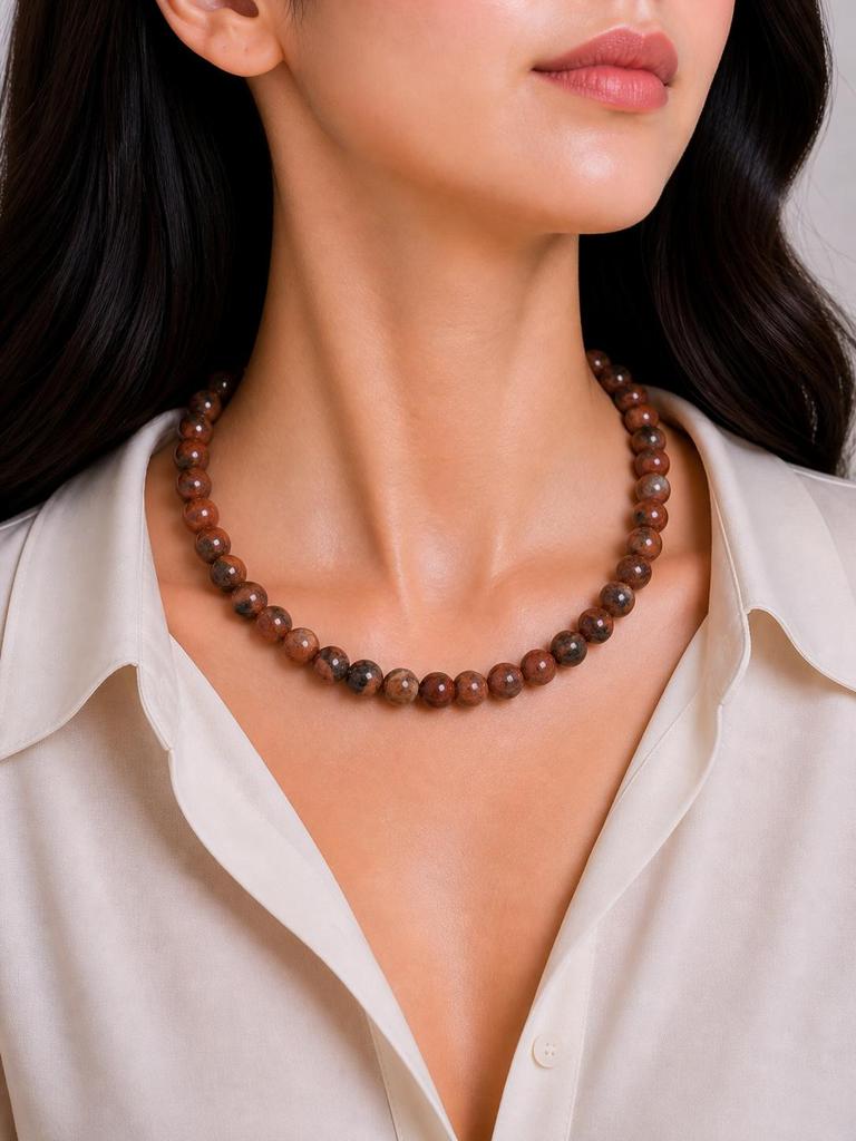 8mm Natural Red Jasper Gemstone Round Beads Necklace 17-21" Handmade Choker For Anniversary Gift 8BN-29