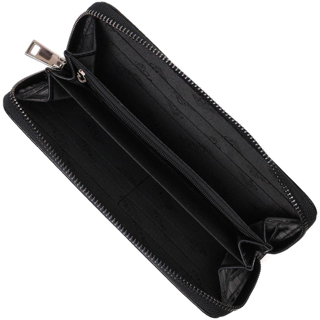 Prostorná dámská peněženka z pravé kůže s krokodýlím reliéfem BOND-WALLET 21980 Černá