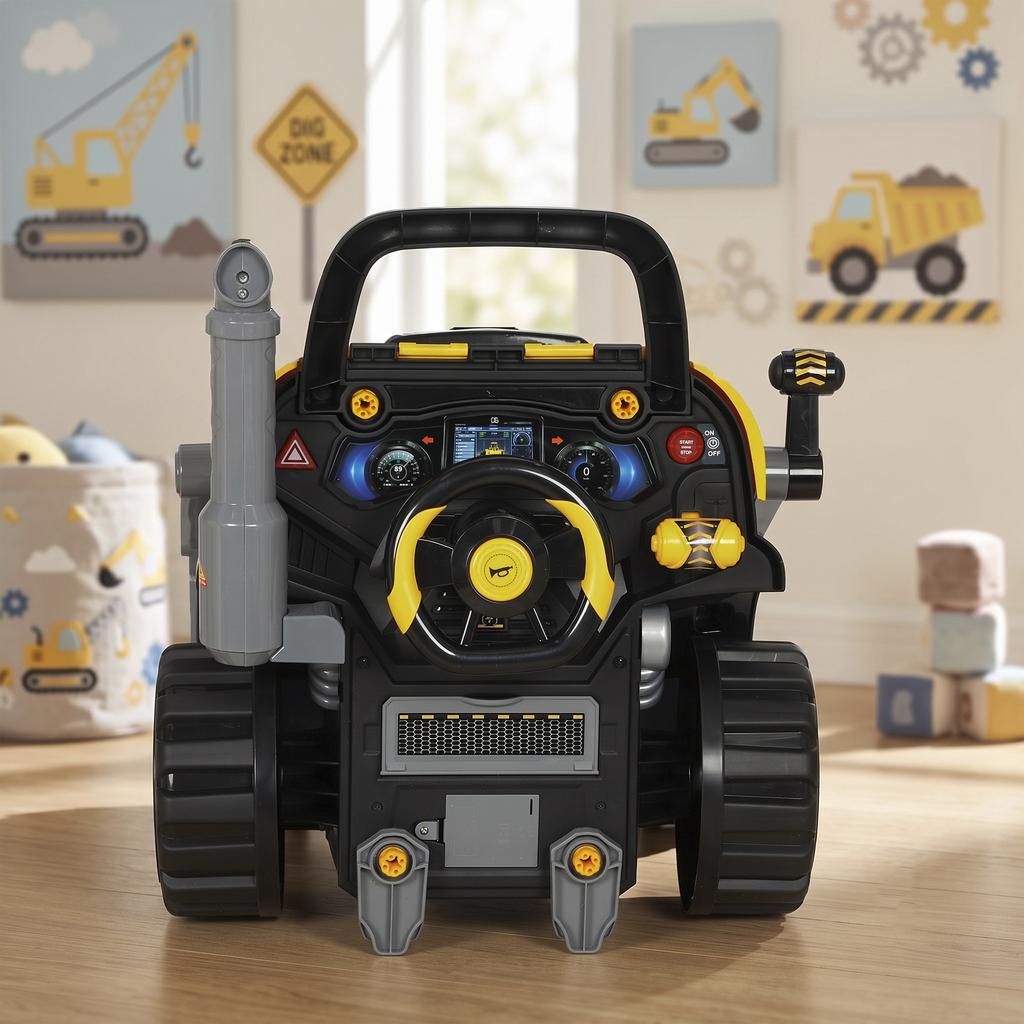 Toy Truck Engine and Excavator, Steering Wheel, Fog Effect, Sound and Light, Ages 3-6, Yellow