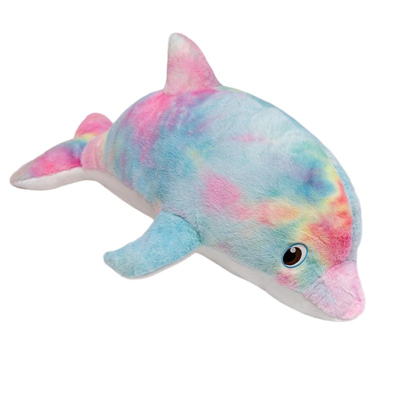 50cm Gestreifter Regenbogen Delfin Plüschtier Flauschiges Kuscheltier Meeresbewohner Kawaii Schlafbegleiter Beruhigendes Geschenk
