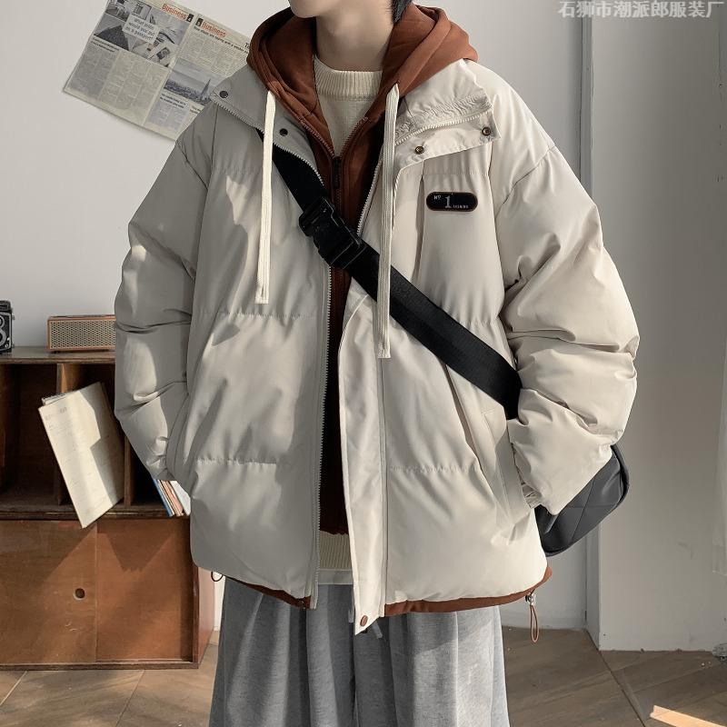 Fake Two-piece Cotton-padded Jacket for Men's Loose and Casual Winter, Thickened Warm Cotton-padded Jacket, Trendy Hooded Cotton-padded Jacket.
