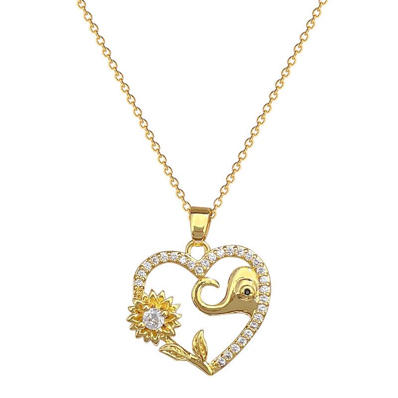 Sunflower Elephant Light Luxury Temperament Gorgeous Full Diamond Necklace Female Versatile Collarbone Chain Titanium Steel Chain