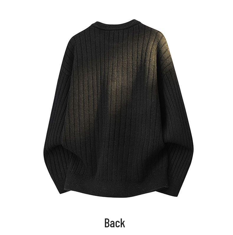 Men's Casual Ribbed Knit Sweater - Autumn/Winter Round Neck Loose-Fit.