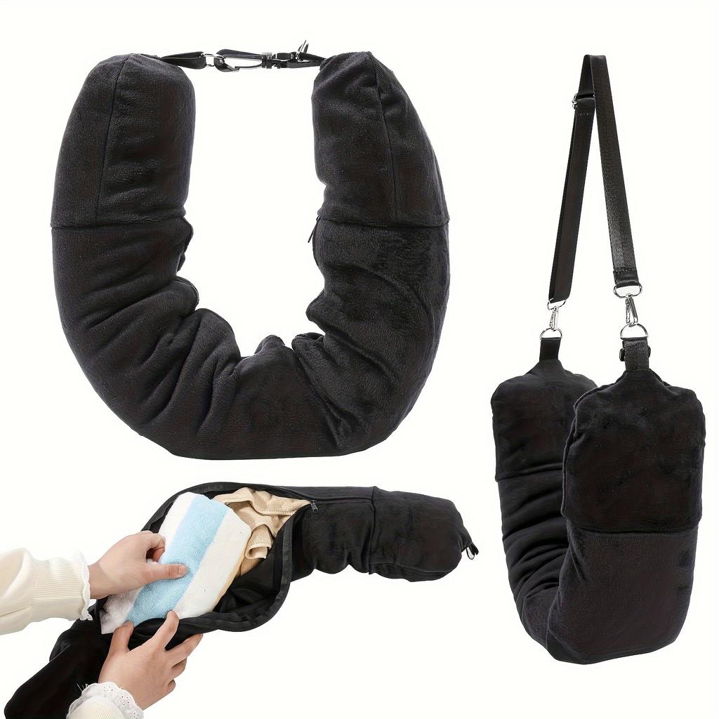 A new travel U-shaped pillow a U-shaped pillow that can be filled with clothes