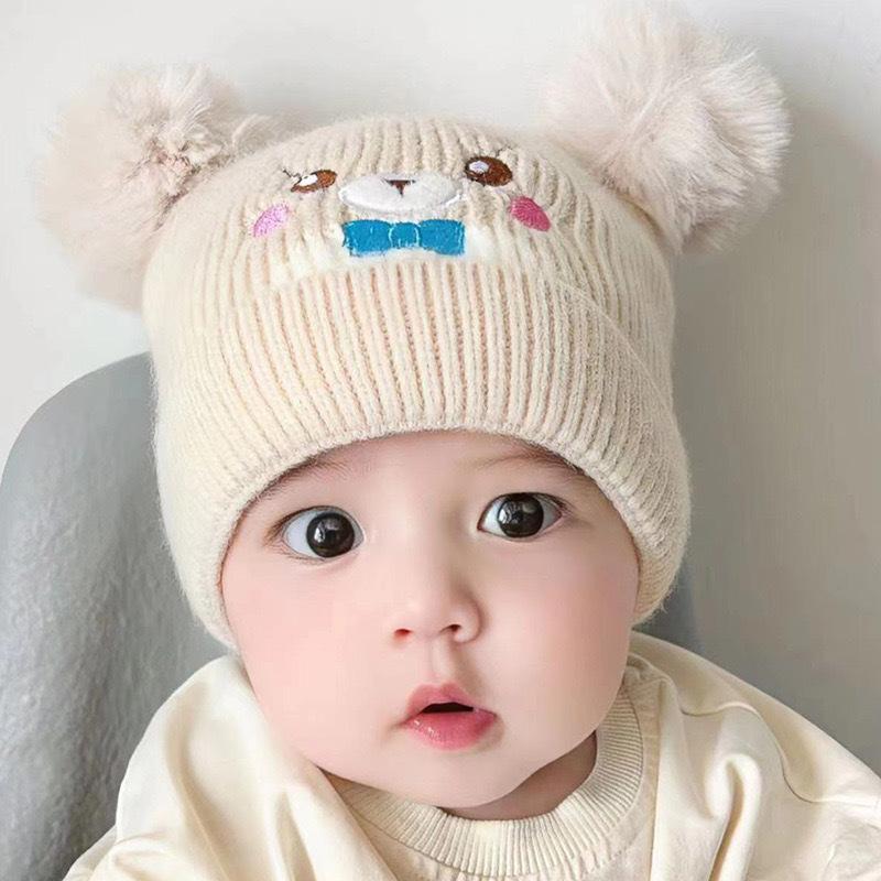 Baby hat cute cartoon bunny wool hat winter male and female baby warm ear hat knitted hat