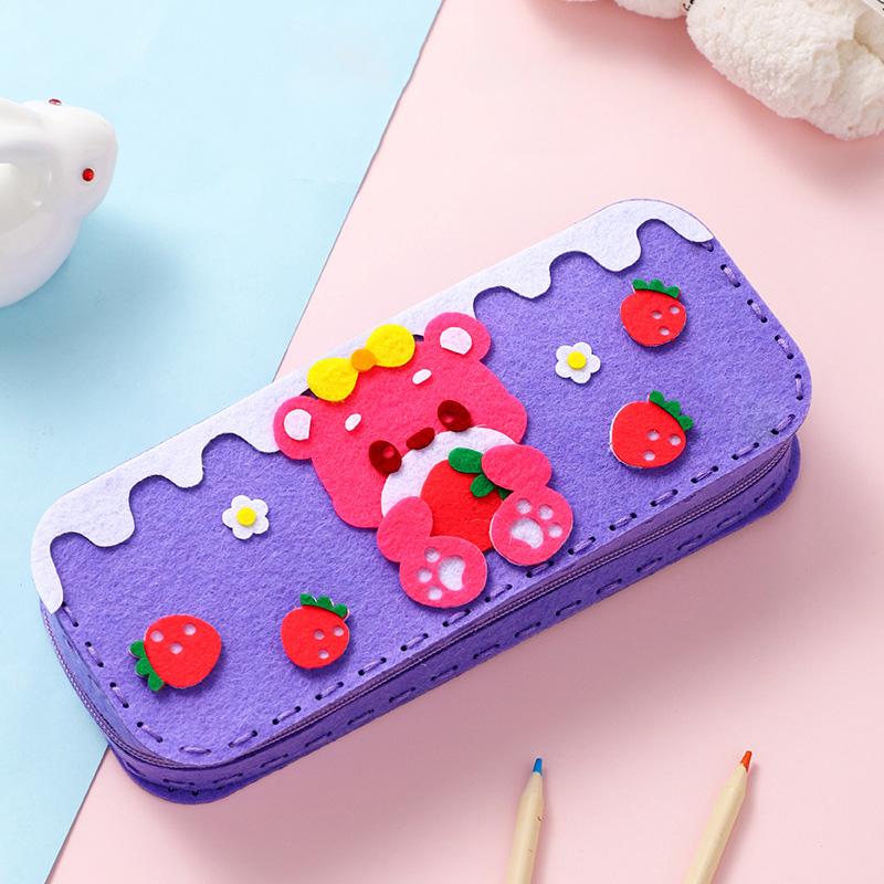 Children's Sewing Stationery Bag Handmade Material Kits Cute Cartoon Non-woven Fabric Lacing Pencil Case Craft for Kids Toddlers