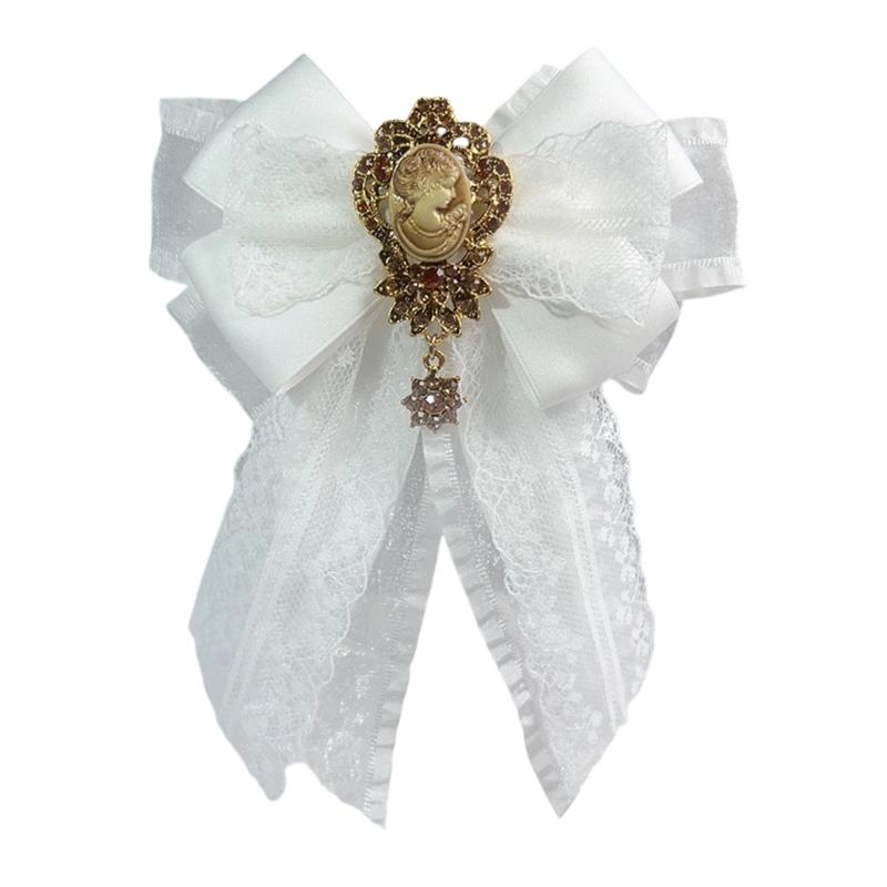 Элегантный галстук-бабочка со стразами, с лентой и хрустальным жабо, Изящный воротник-лента, Женский галстук-бабочка белый